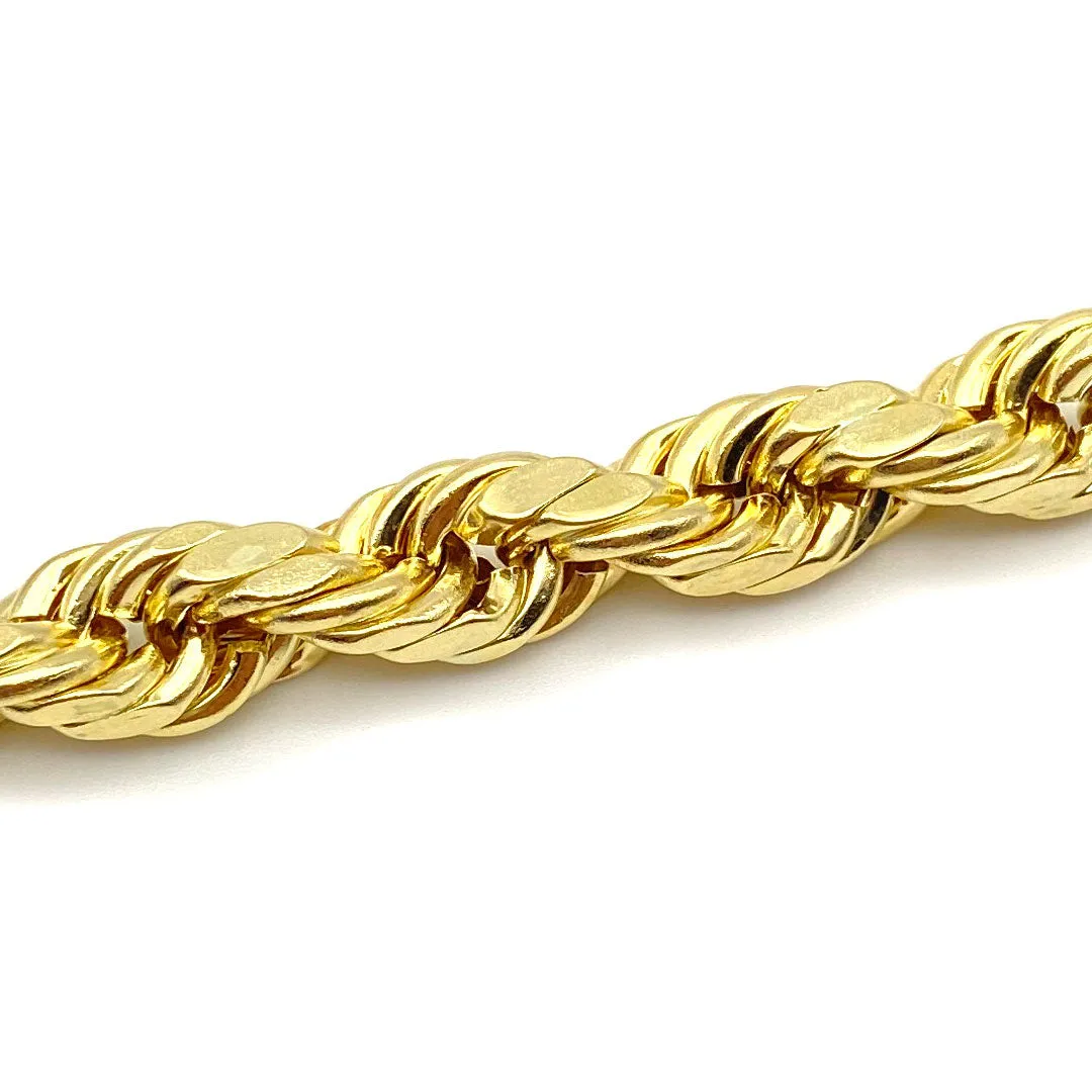 10k Hollow Diamond Cut Rope Bracelet 8mm