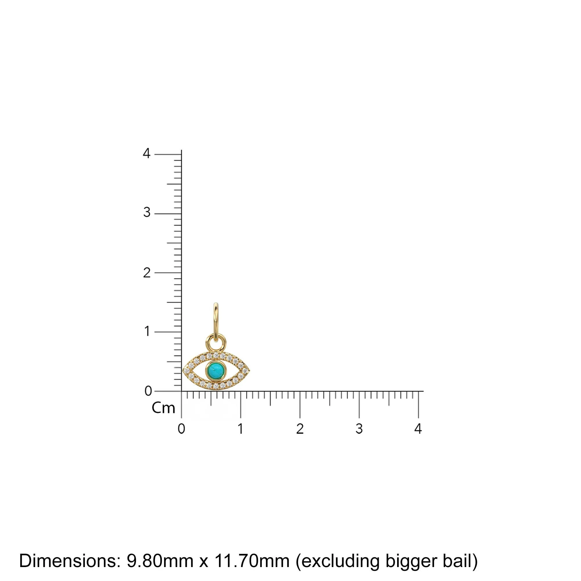 10mmx12.5mm 14K Solid Yellow Gold Diamond Sleeping Beauty Turquoise Evil Eye Charm Necklace Pendant