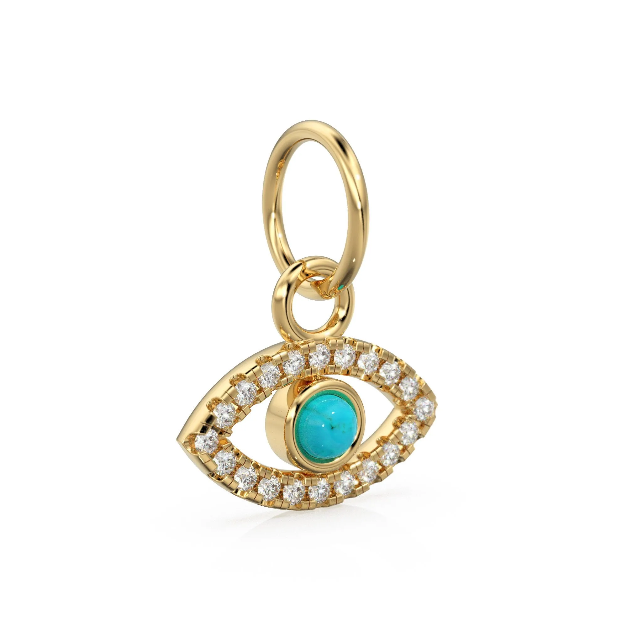 10mmx12.5mm 14K Solid Yellow Gold Diamond Sleeping Beauty Turquoise Evil Eye Charm Necklace Pendant