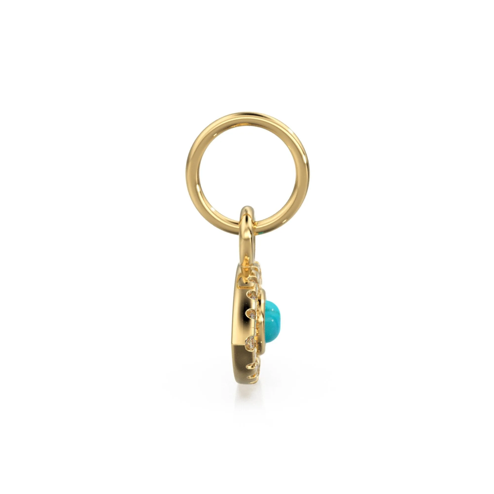 10mmx12.5mm 14K Solid Yellow Gold Diamond Sleeping Beauty Turquoise Evil Eye Charm Necklace Pendant