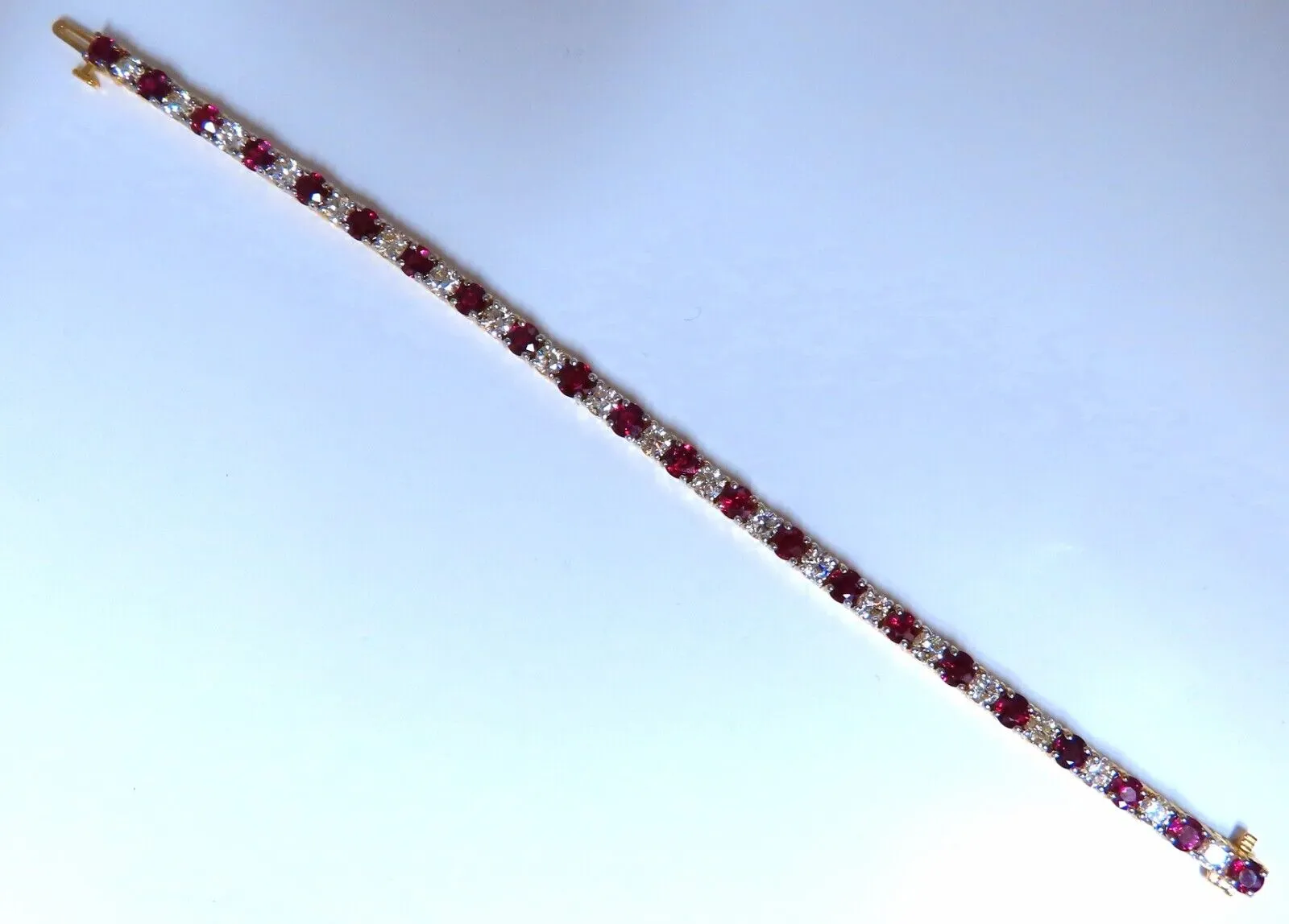 14.05ct Natural Ruby Diamonds Alternating Tennis Bracelet 14kt Gold Classic