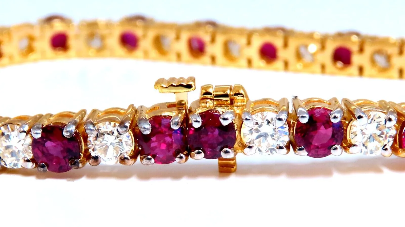 14.05ct Natural Ruby Diamonds Alternating Tennis Bracelet 14kt Gold Classic