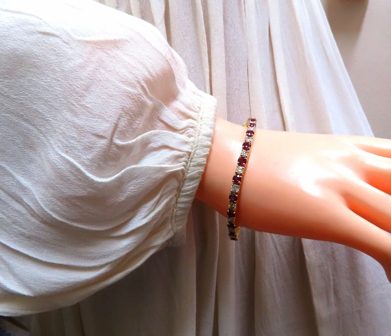 14.05ct Natural Ruby Diamonds Alternating Tennis Bracelet 14kt Gold Classic