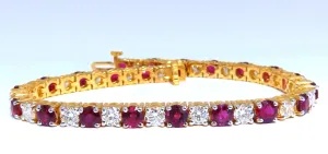 14.05ct Natural Ruby Diamonds Alternating Tennis Bracelet 14kt Gold Classic