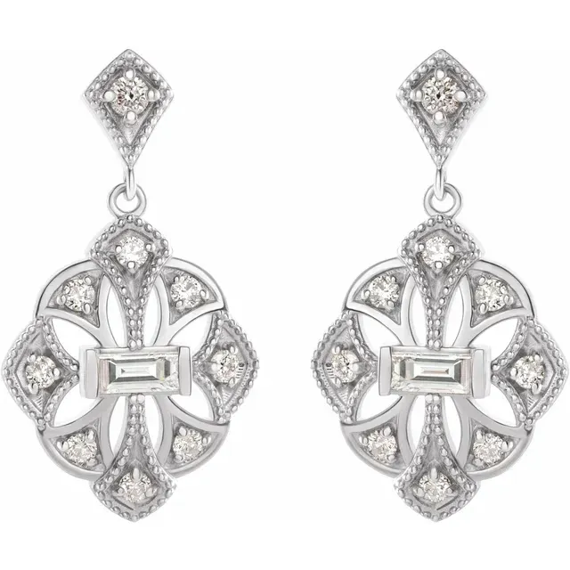 14K White 3/8 CTW Diamond Vintage-Inspired Earrings