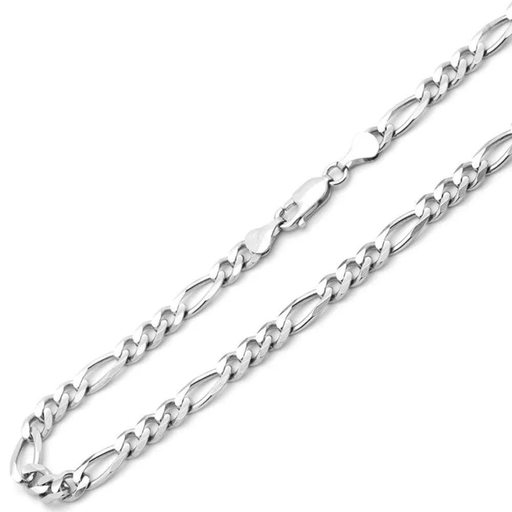 14K White Gold Men's 5MM Figaro Chain