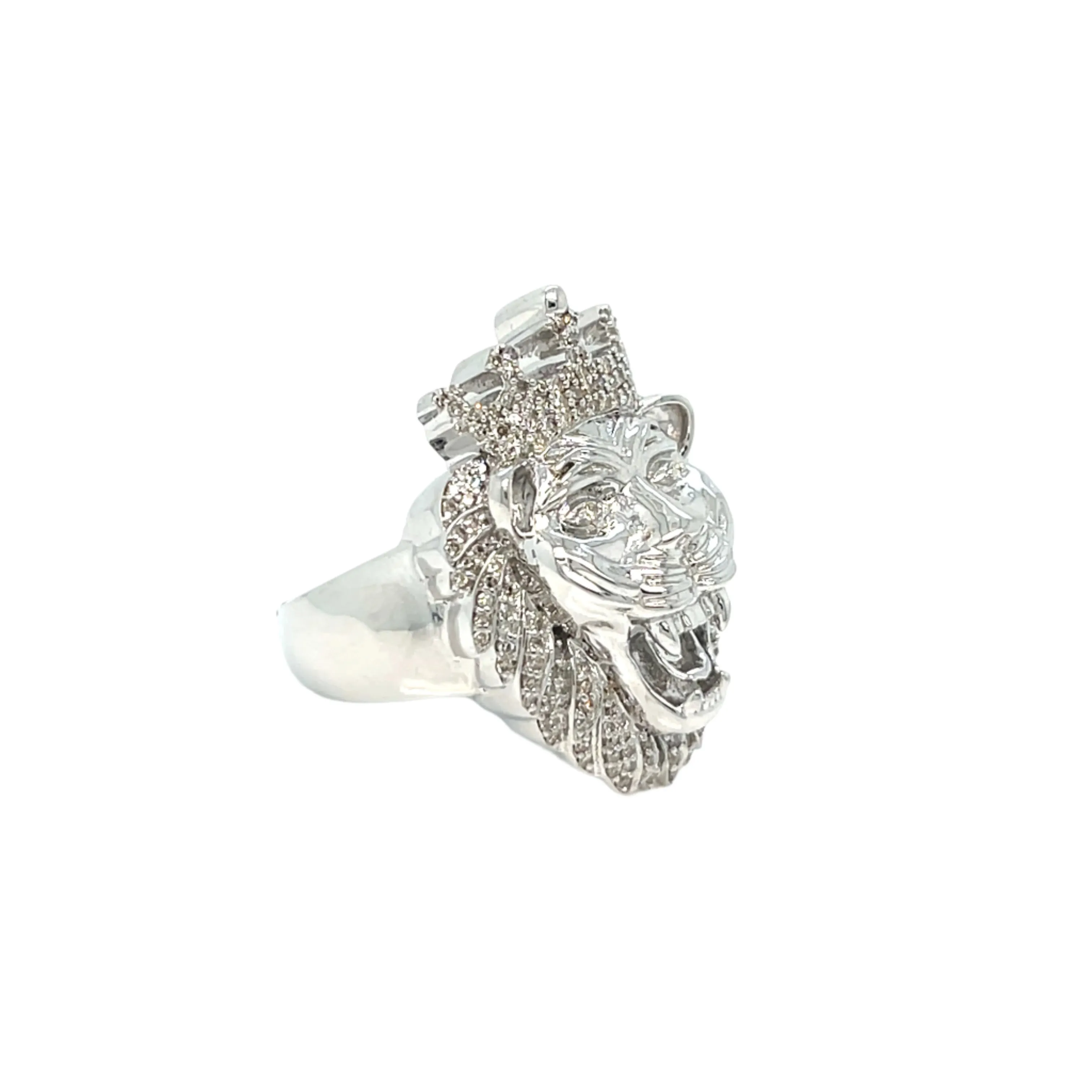 14K White Gold Round 0.78CT Natural Diamonds Lion Head Ring - SR9952