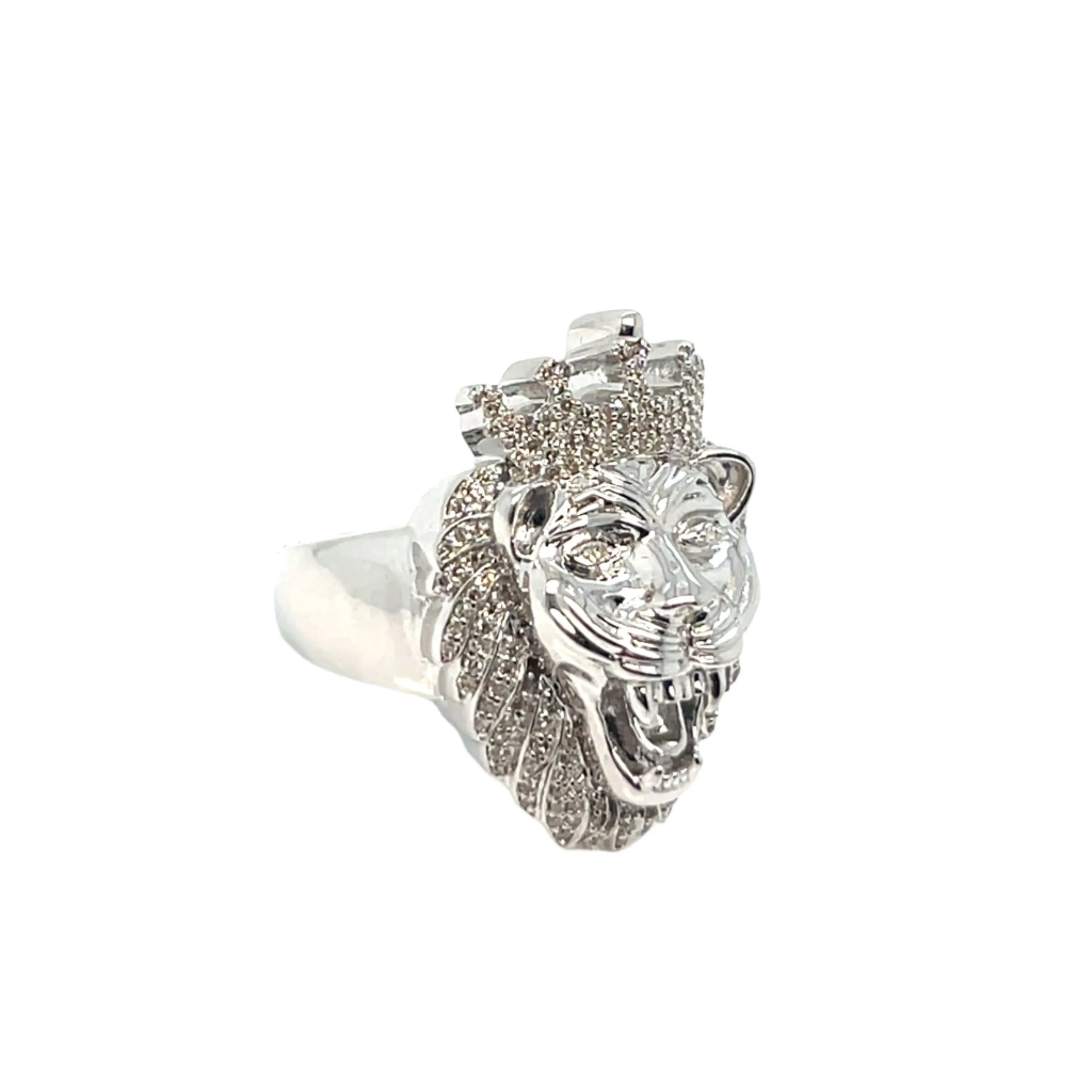 14K White Gold Round 0.78CT Natural Diamonds Lion Head Ring - SR9952