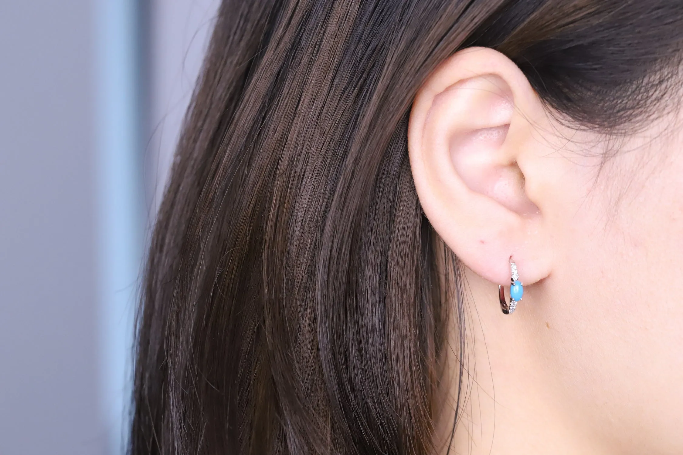14K White Gold Turquoise Earrings