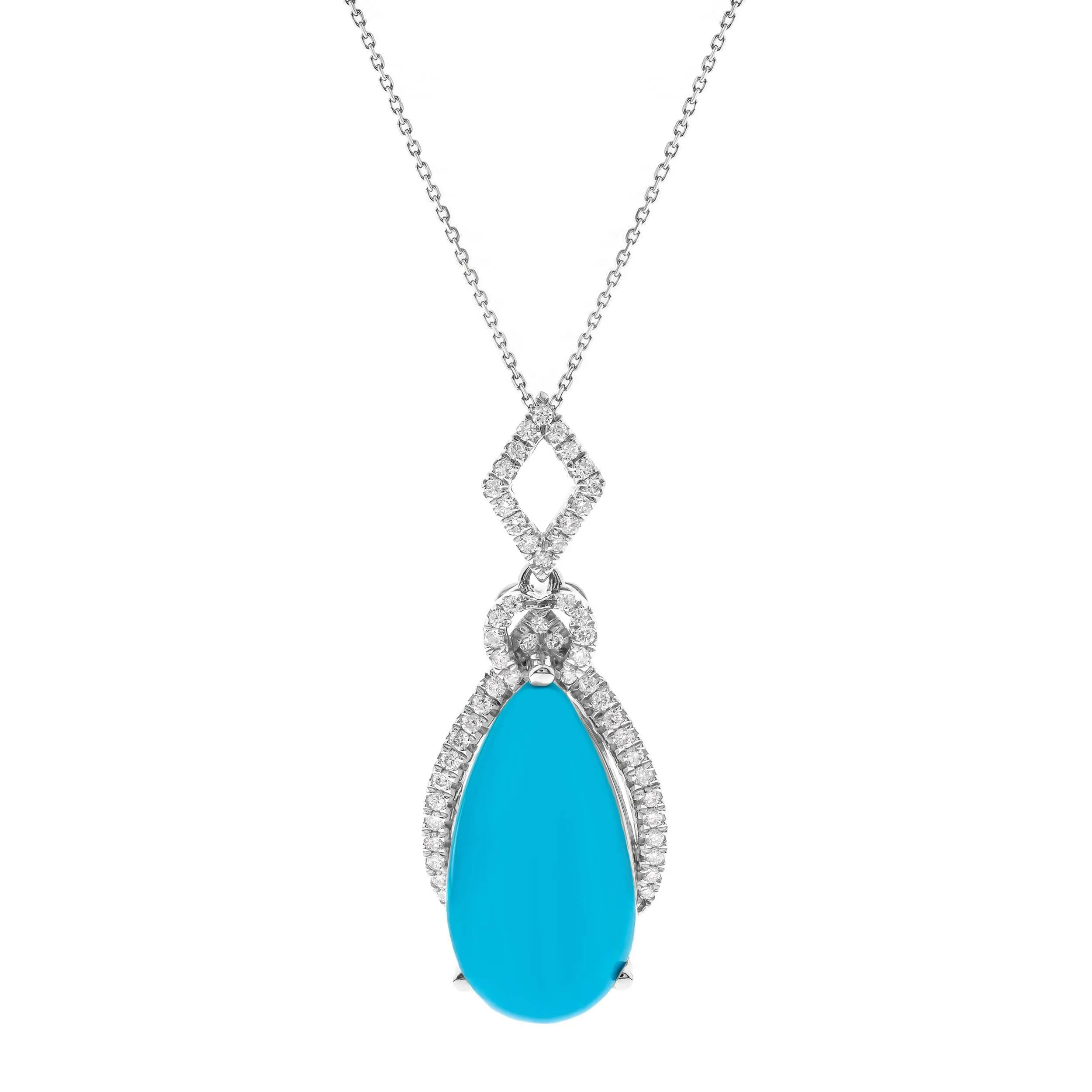 14K White Gold Turquoise Pendant