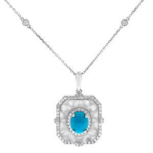 14K White Gold Turquoise Pendant