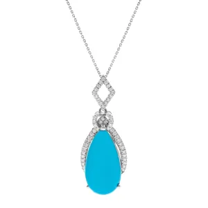 14K White Gold Turquoise Pendant