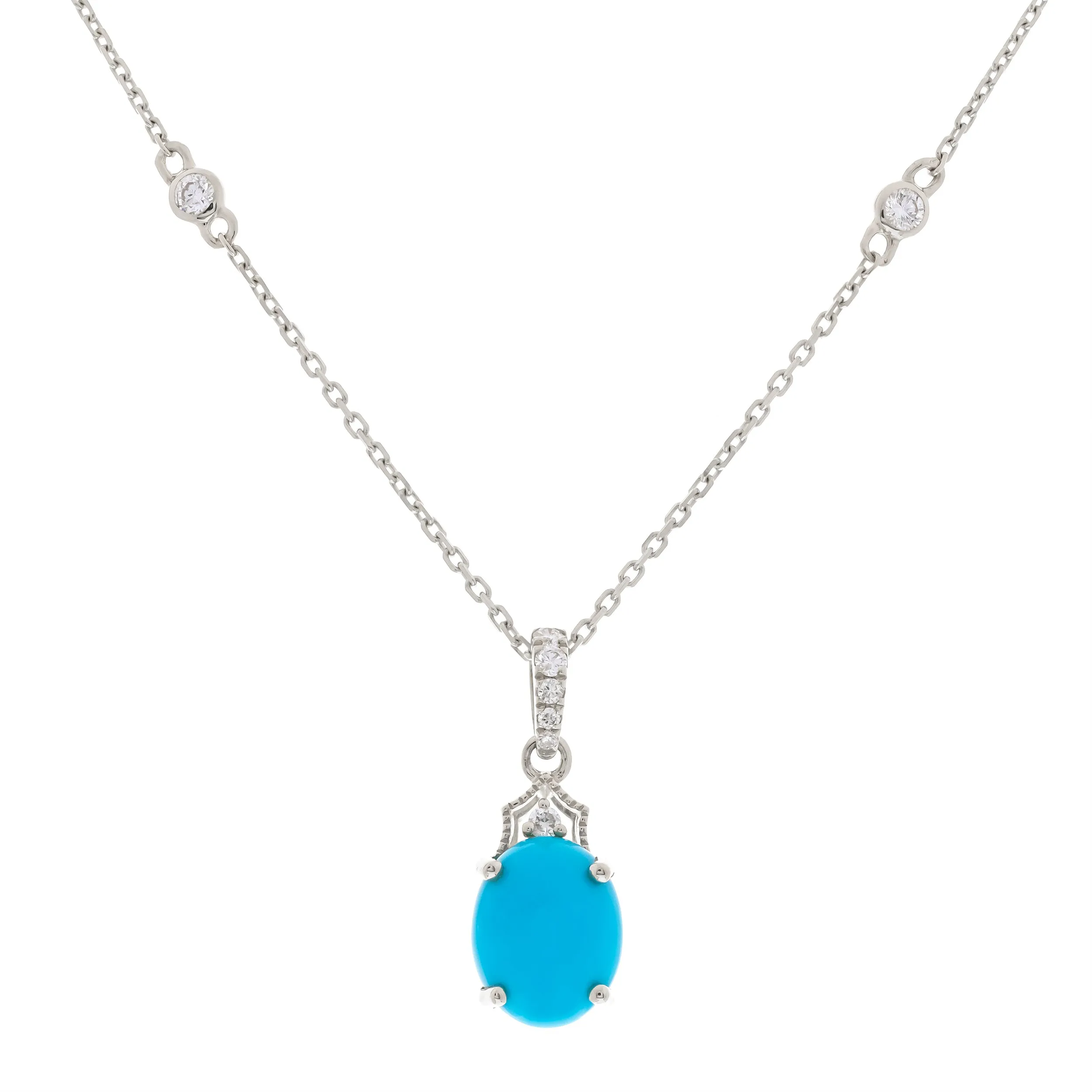 14K White Gold Turquoise Pendant