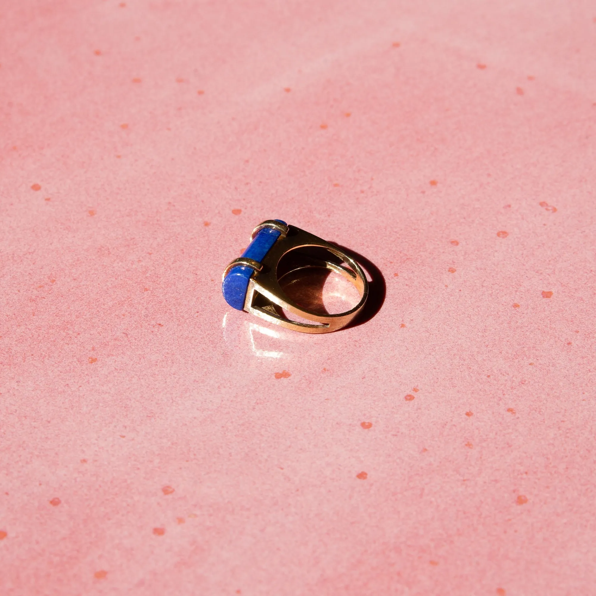 14k Yellow Gold Lapis Art Deco Framed Ring