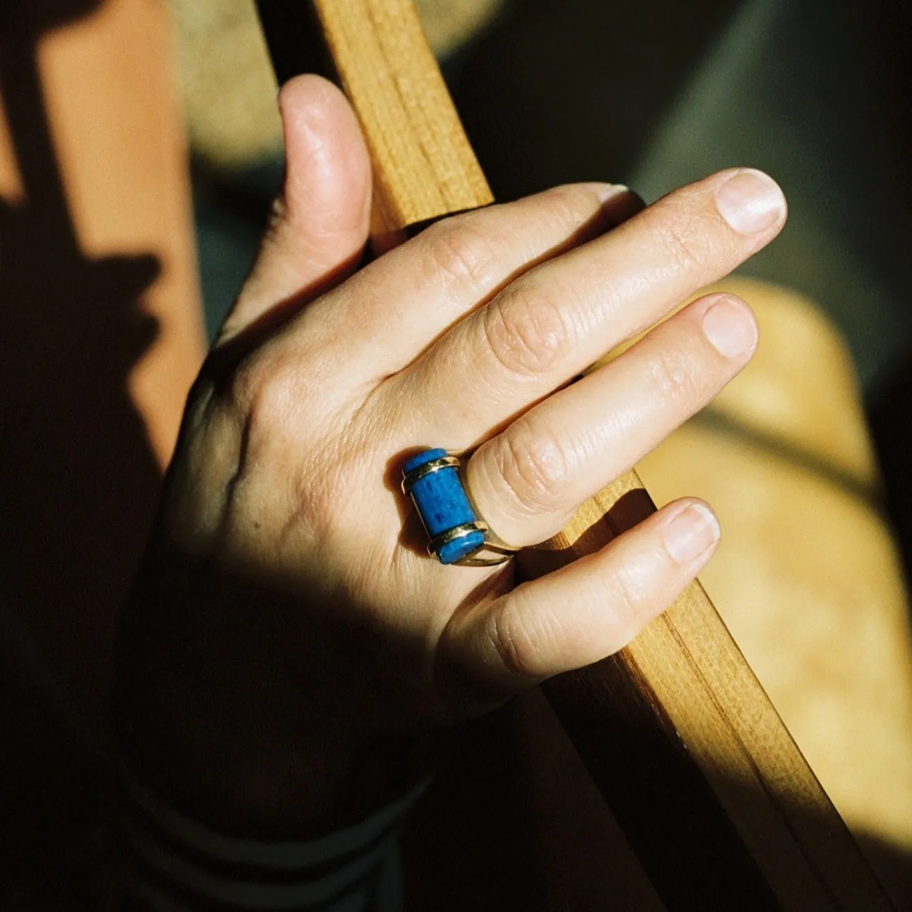 14k Yellow Gold Lapis Art Deco Framed Ring