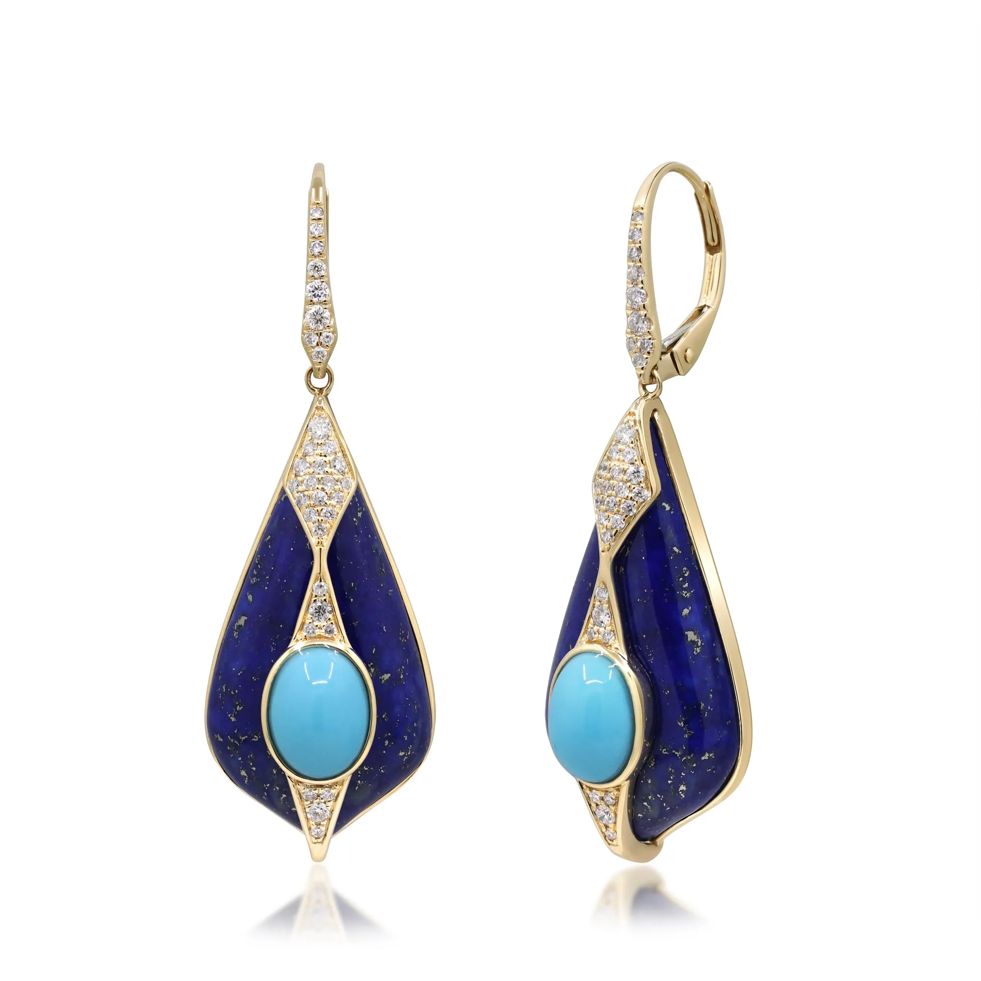 14K Yellow Gold Turquoise Earrings