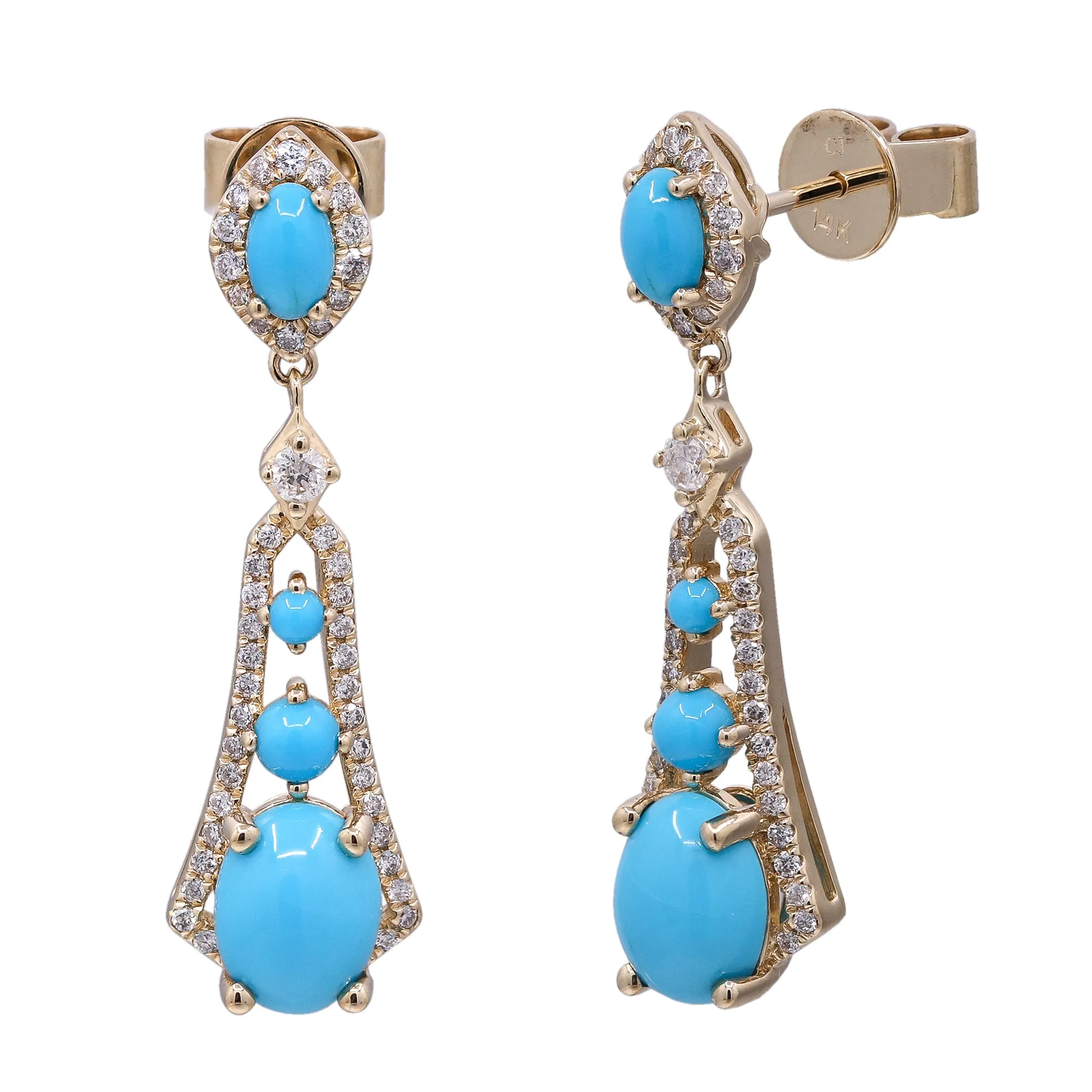14K Yellow Gold Turquoise Earrings