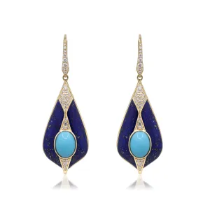 14K Yellow Gold Turquoise Earrings