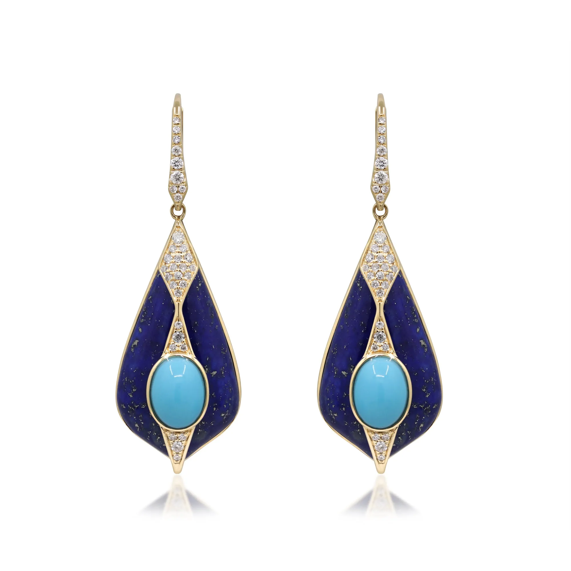 14K Yellow Gold Turquoise Earrings
