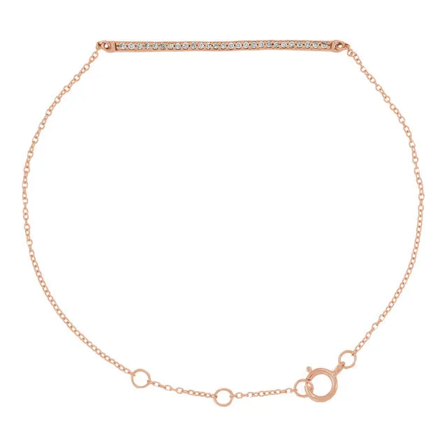14KT Rose Gold 1/6 Carat Diamond Bar Chain Bracelet