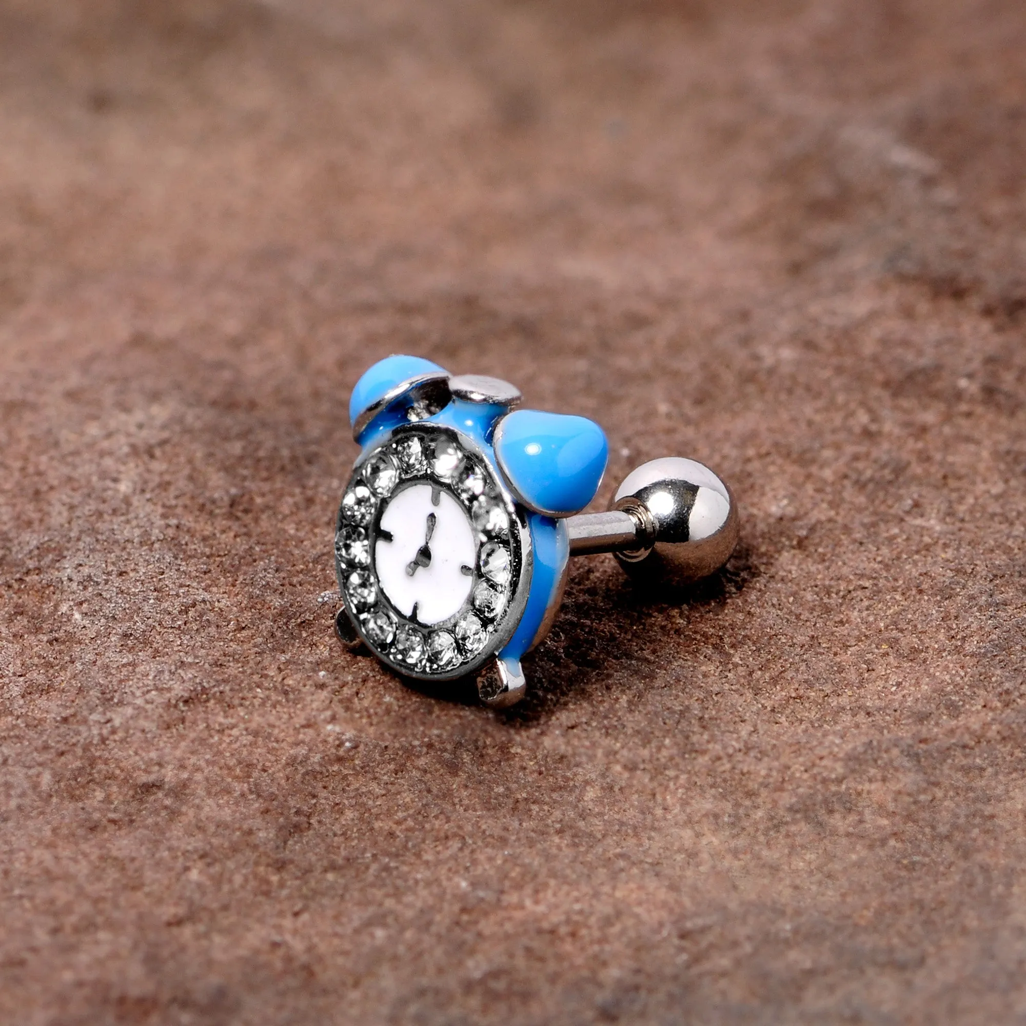 16 Gauge 1/4 Clear Gem Light Blue Alarm Clock Cartilage Tragus Earring