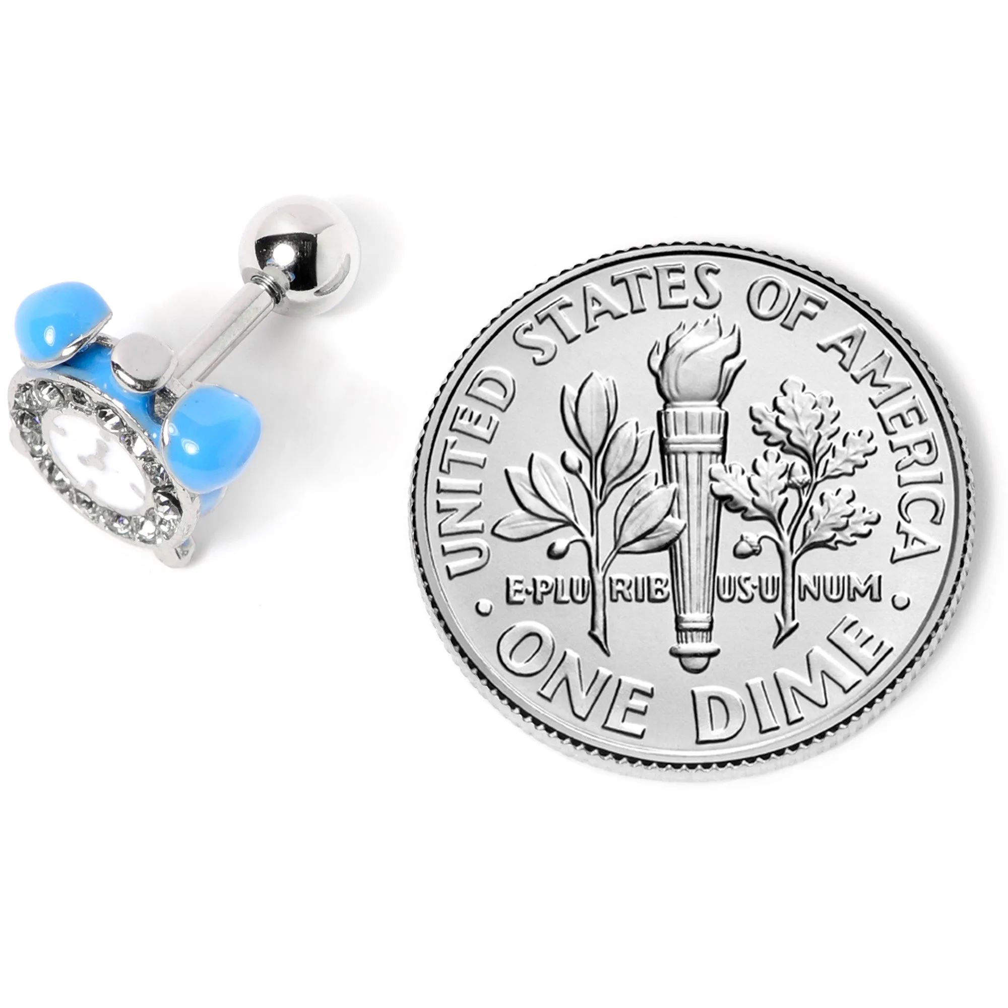 16 Gauge 1/4 Clear Gem Light Blue Alarm Clock Cartilage Tragus Earring