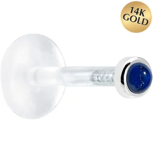16 Gauge 1/4 Solid 14KT White Gold 2mm Genuine Blue Lapis Lazuli Bioplast Tragus Earring Stud