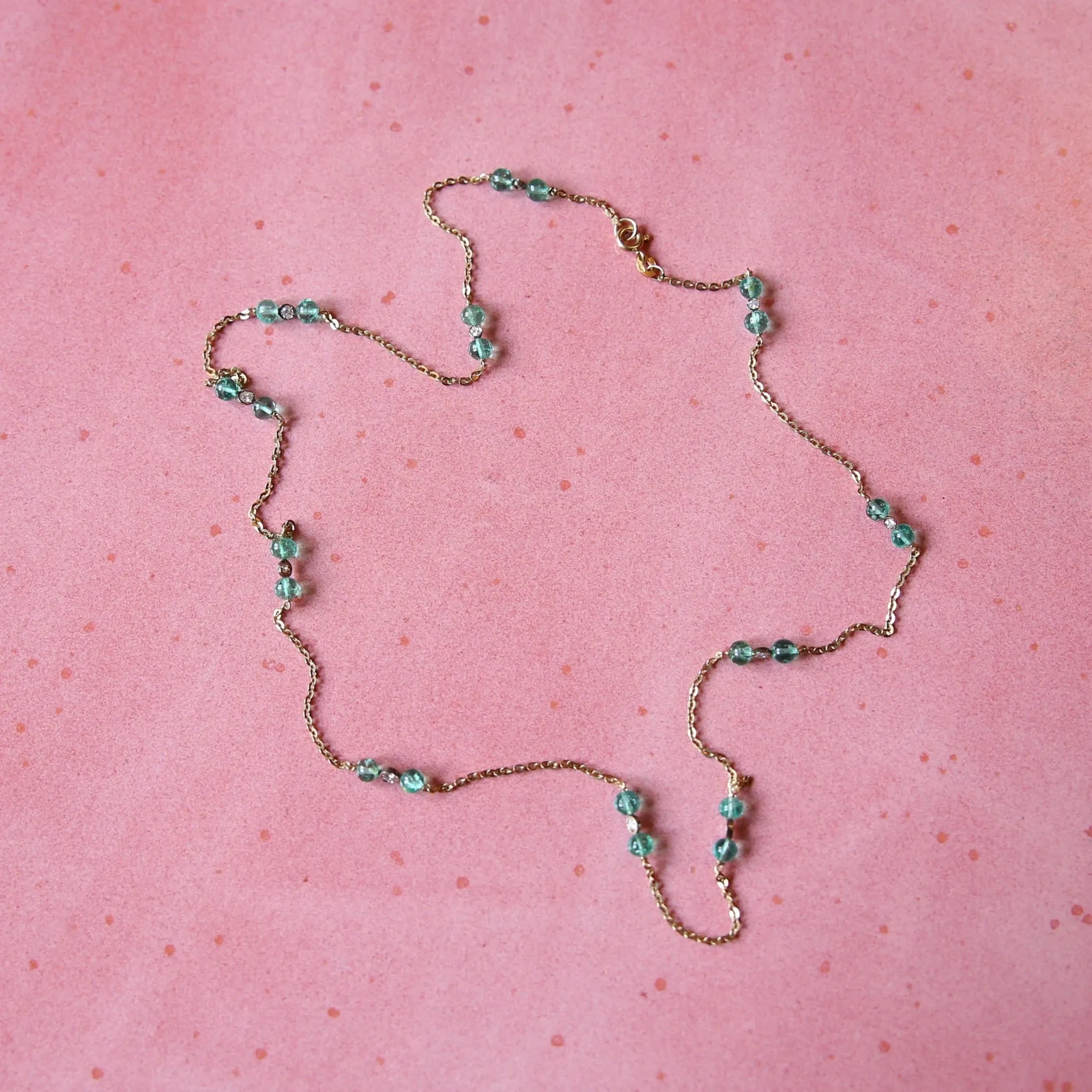 18k Gold, Diamond, and Emerald Bead Necklace (23 inches)