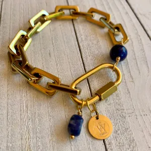 18k Gold Plated Chain Link Bracelet featuring Lapis Lazuli beads 410-10 | Erika Williner Designs