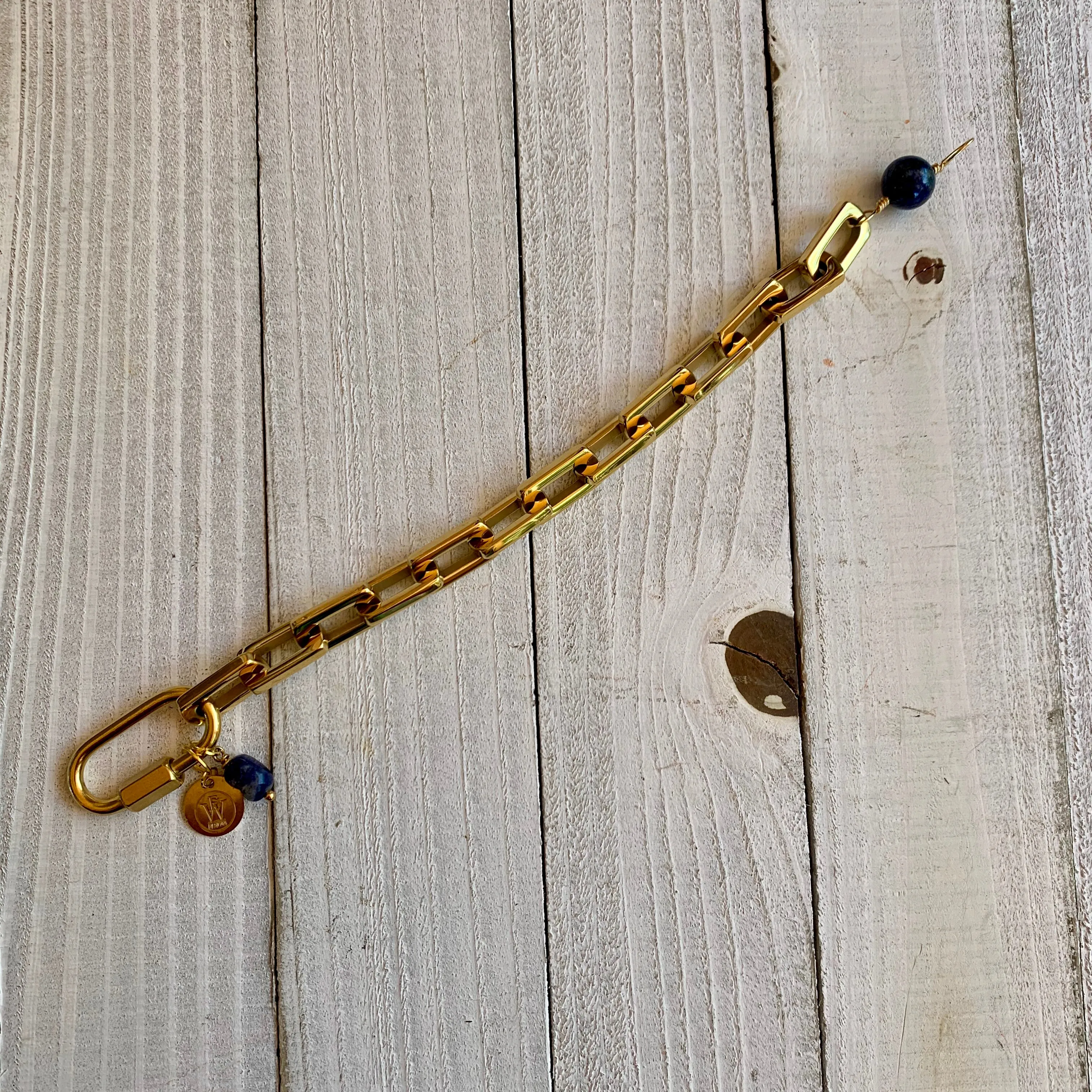 18k Gold Plated Chain Link Bracelet featuring Lapis Lazuli beads 410-10 | Erika Williner Designs