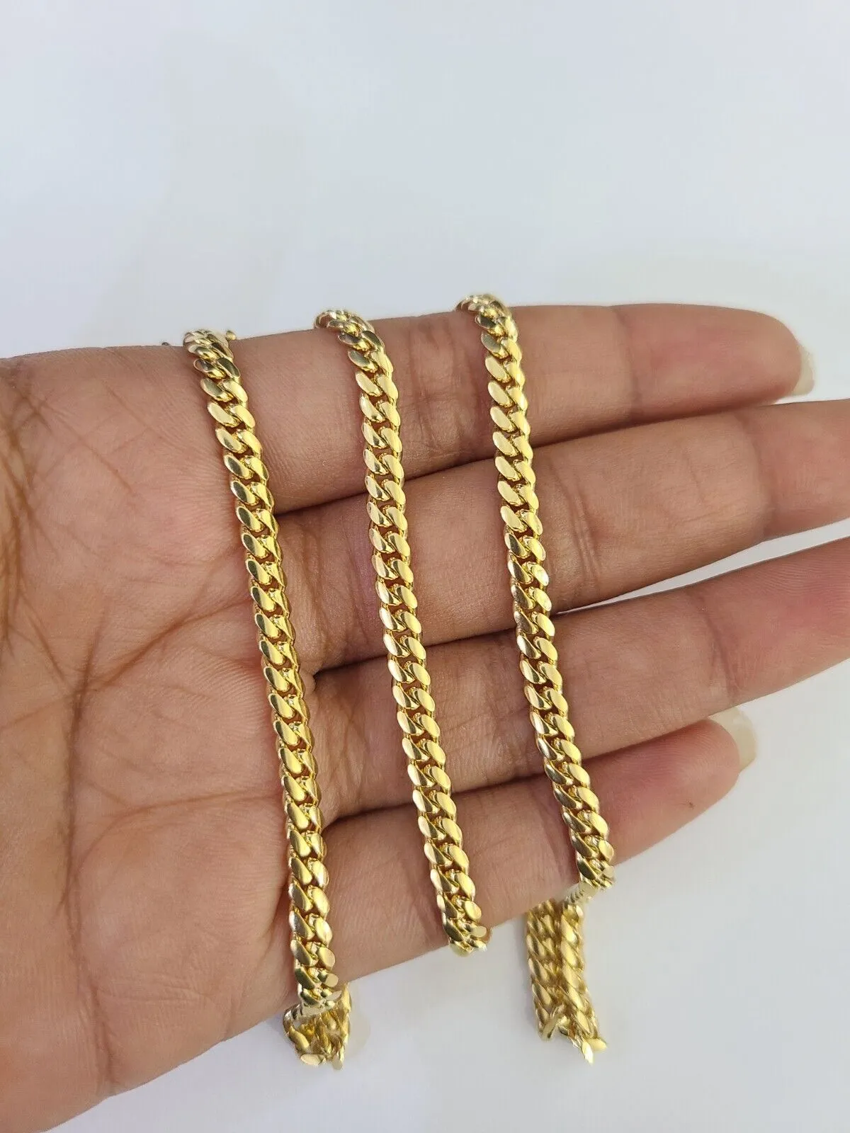 18k Solid Miami Cuban Necklace Chain Yellow Gold 4mm 18" 20" 22" 24" Inch Real