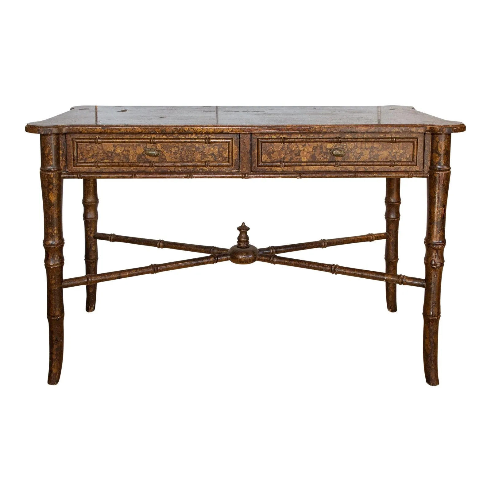 20th Century Boho Chic Bamboo Desk with Tortoise Finish