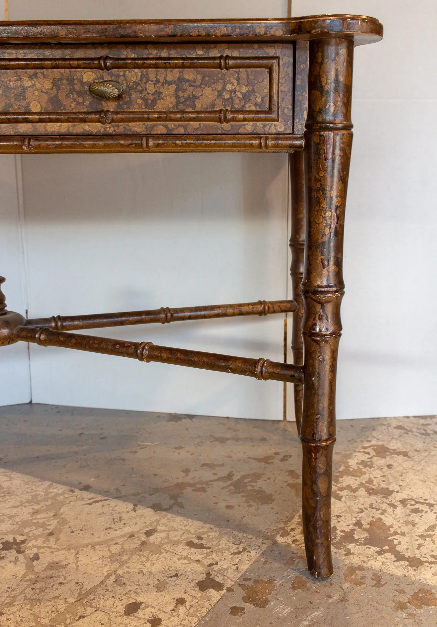 20th Century Boho Chic Bamboo Desk with Tortoise Finish
