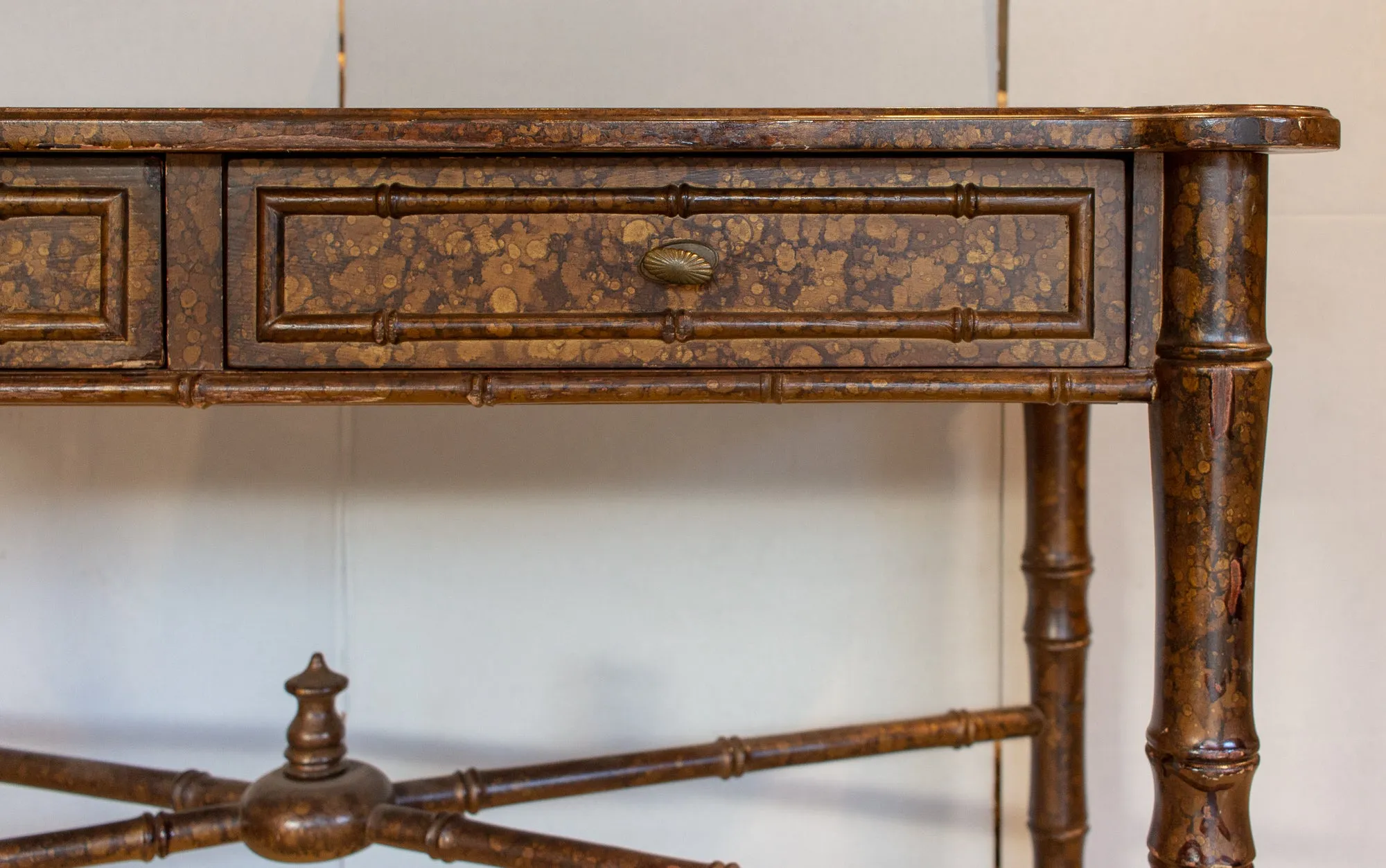 20th Century Boho Chic Bamboo Desk with Tortoise Finish