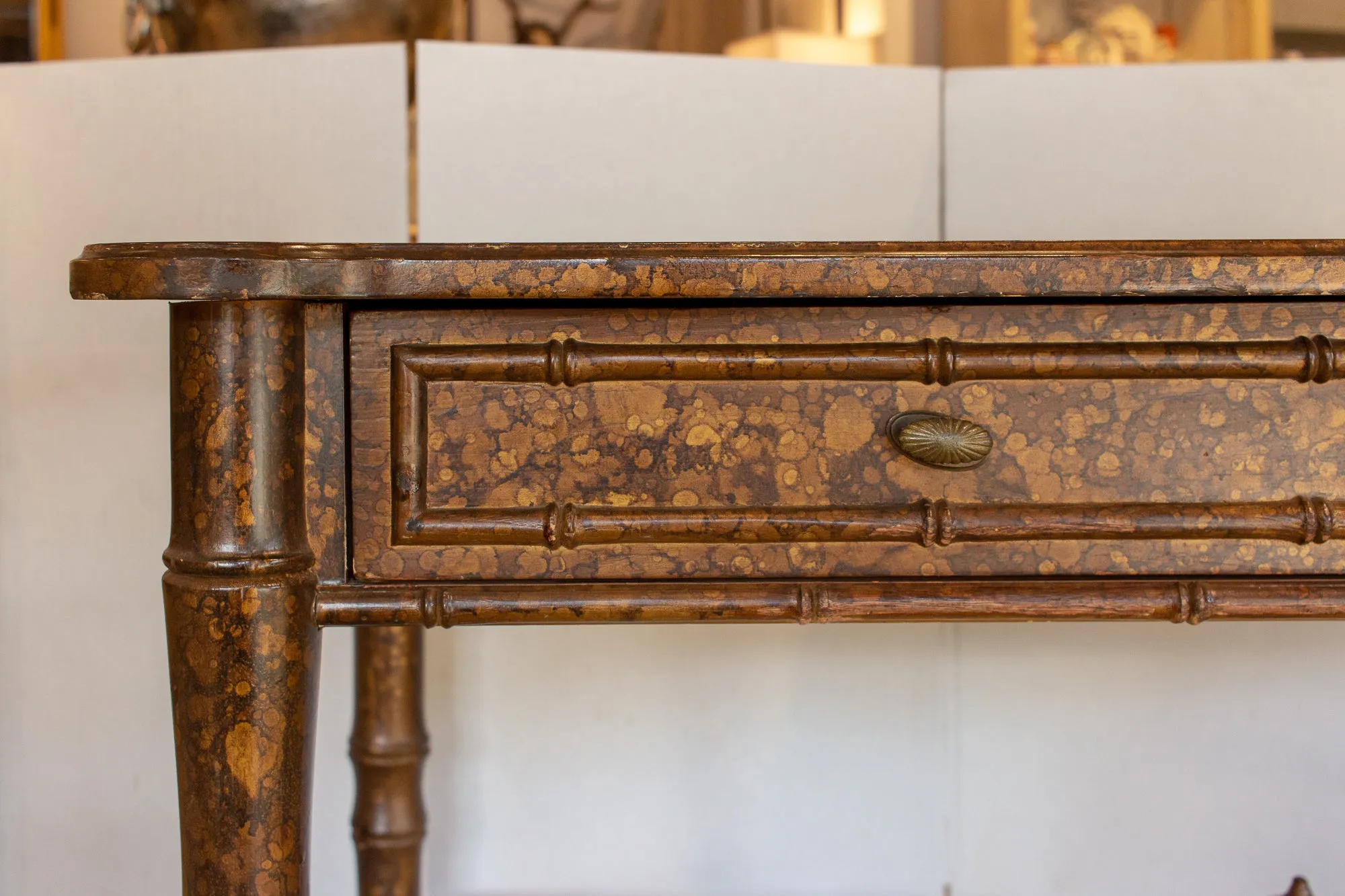 20th Century Boho Chic Bamboo Desk with Tortoise Finish