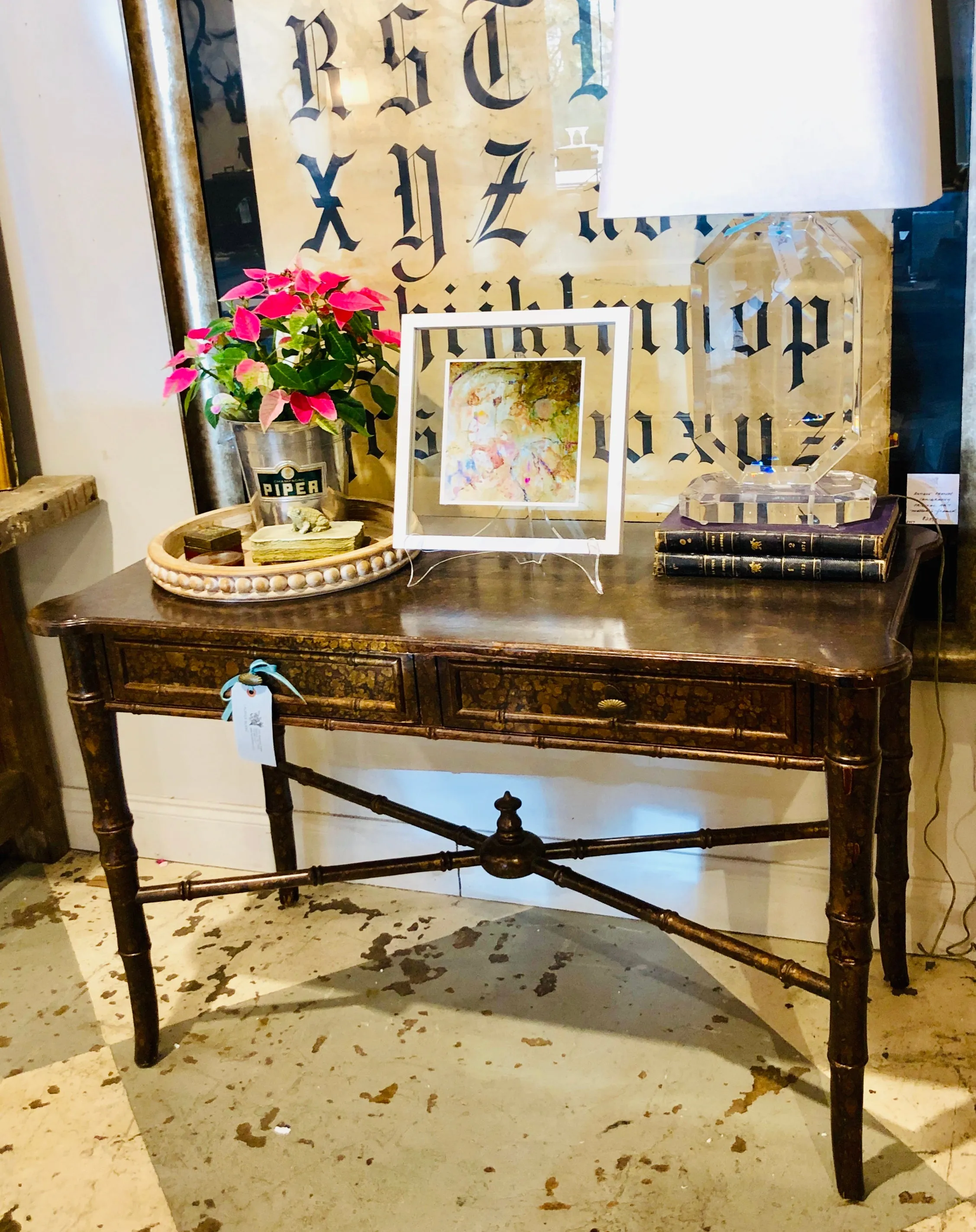 20th Century Boho Chic Bamboo Desk with Tortoise Finish