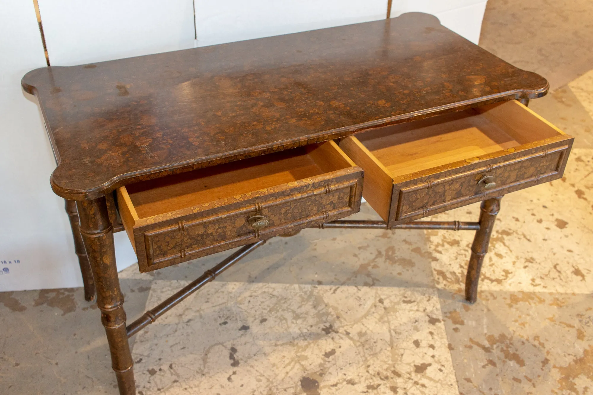 20th Century Boho Chic Bamboo Desk with Tortoise Finish