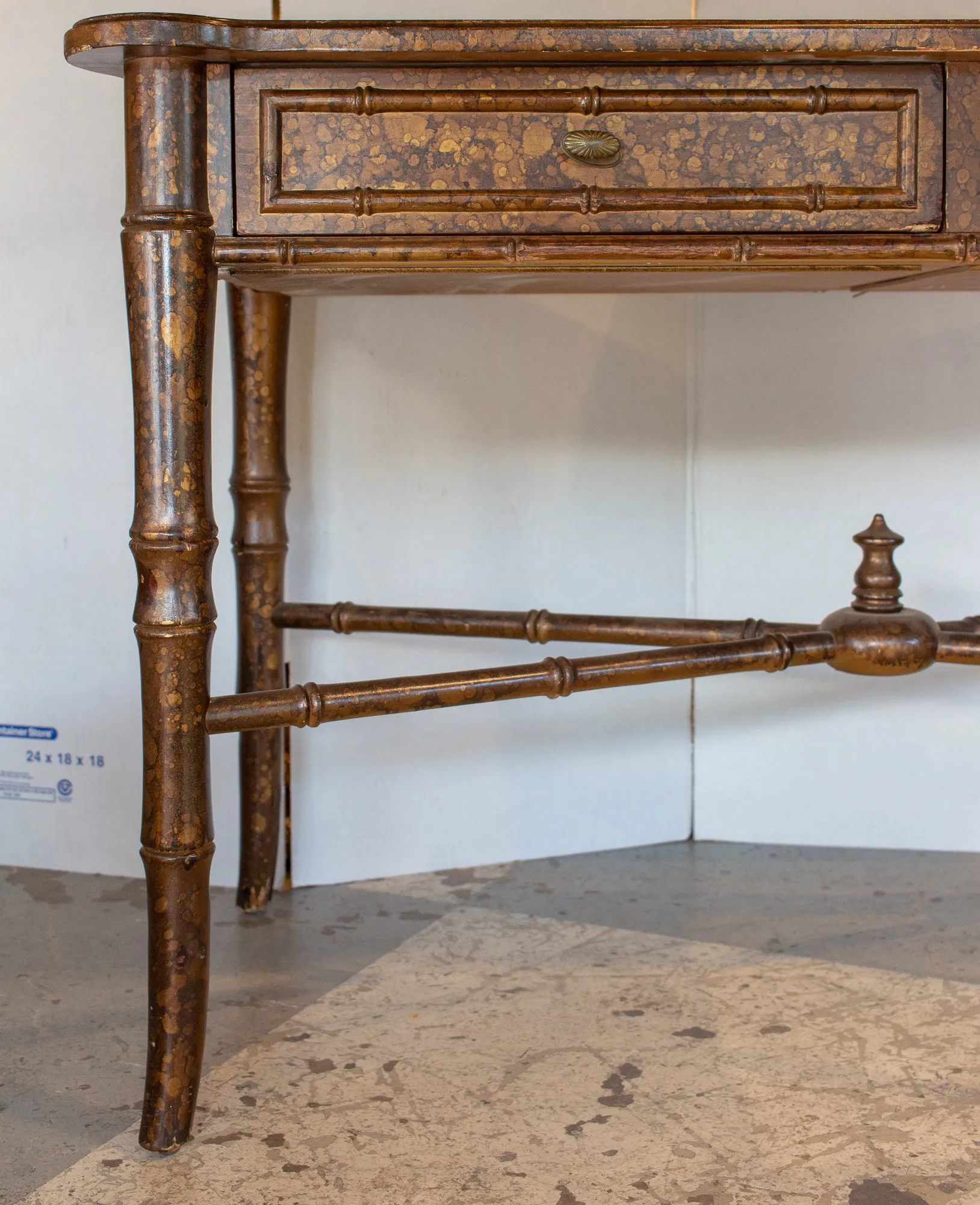 20th Century Boho Chic Bamboo Desk with Tortoise Finish