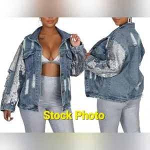 2xl Ladies Denim Jacket Fully Sequined Sleeves!