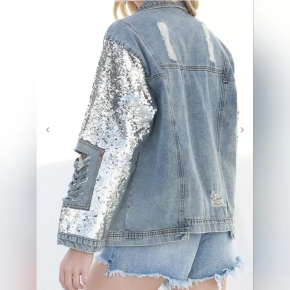 2xl Ladies Denim Jacket Fully Sequined Sleeves!