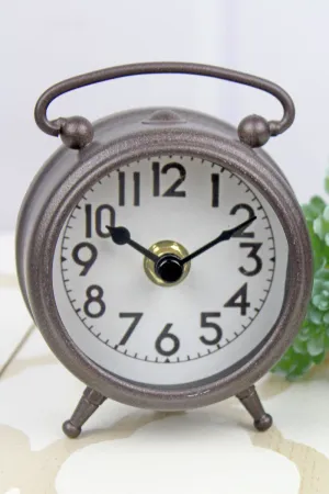 4.25 x 3.5 Antique Bronze Iron Mini Old Fashioned Clock
