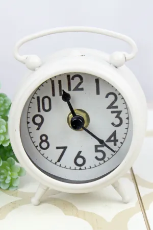 4.25 x 3.5 Antique White Iron Mini Old Fashioned Clock