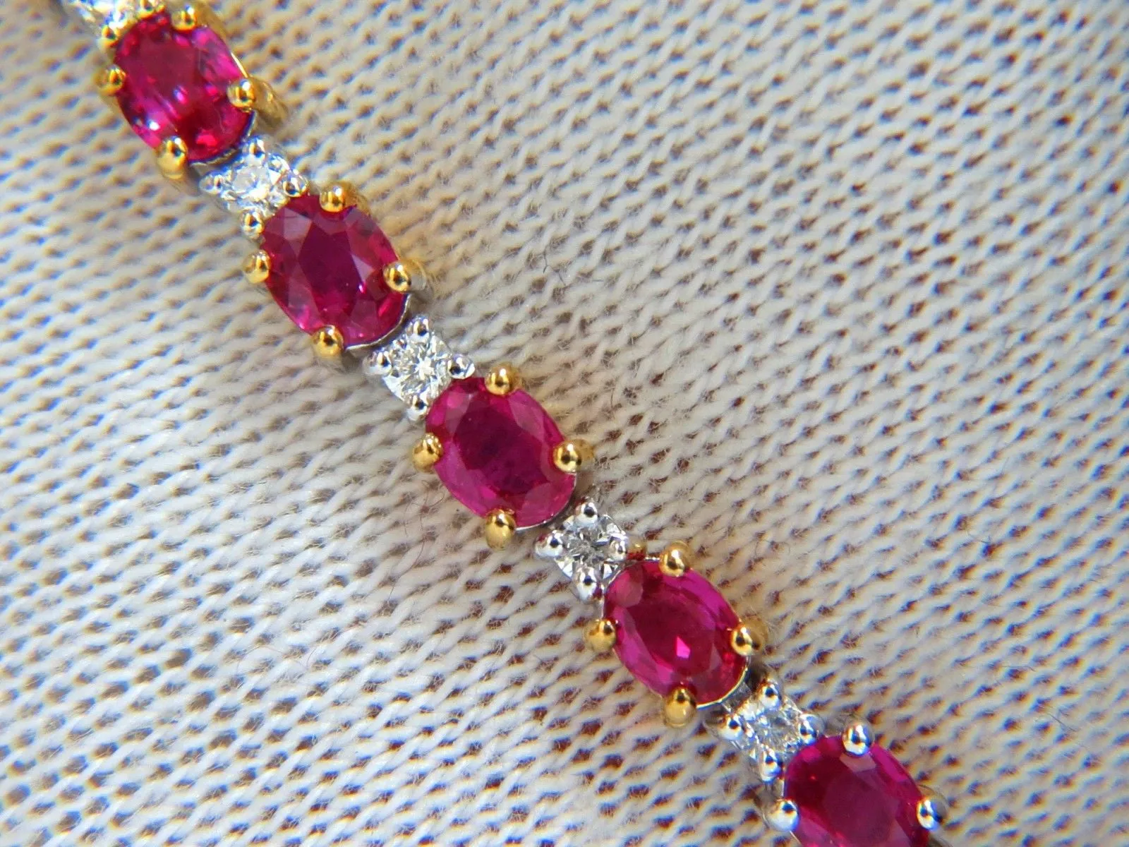 6.88ct bright red natural ruby diamonds alternating tennis bracelet 14kt