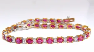 6.88ct bright red natural ruby diamonds alternating tennis bracelet 14kt