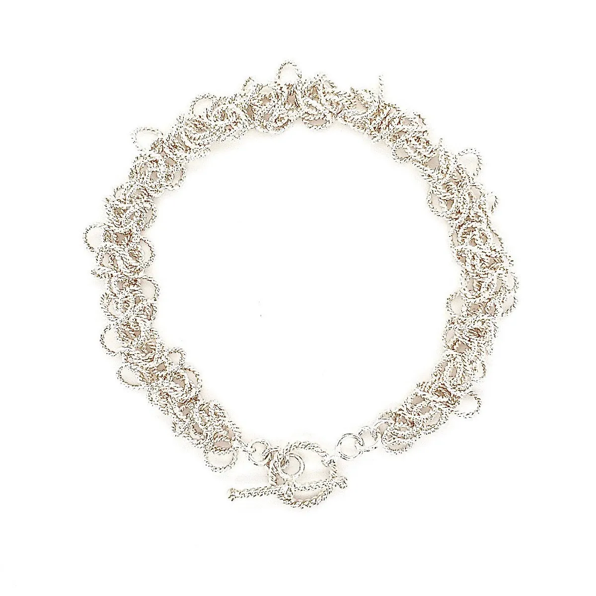 7.75" Handcrafted 925 Sterling Silver Frilly Byzantine Bracelet with Toggle Clasp