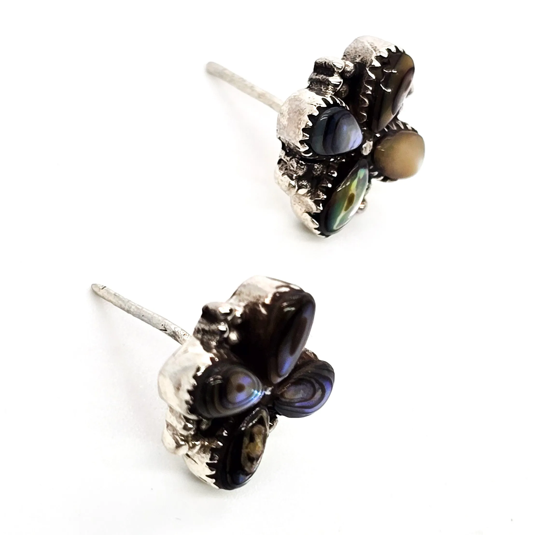 Abalone Paua shell thick flower sterling silver vintage stud earrings