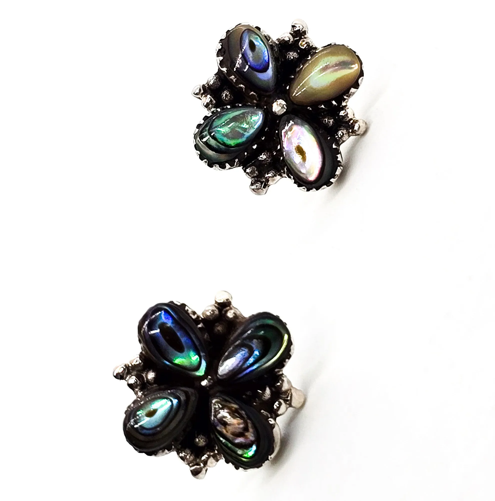 Abalone Paua shell thick flower sterling silver vintage stud earrings