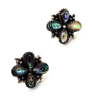 Abalone Paua shell thick flower sterling silver vintage stud earrings