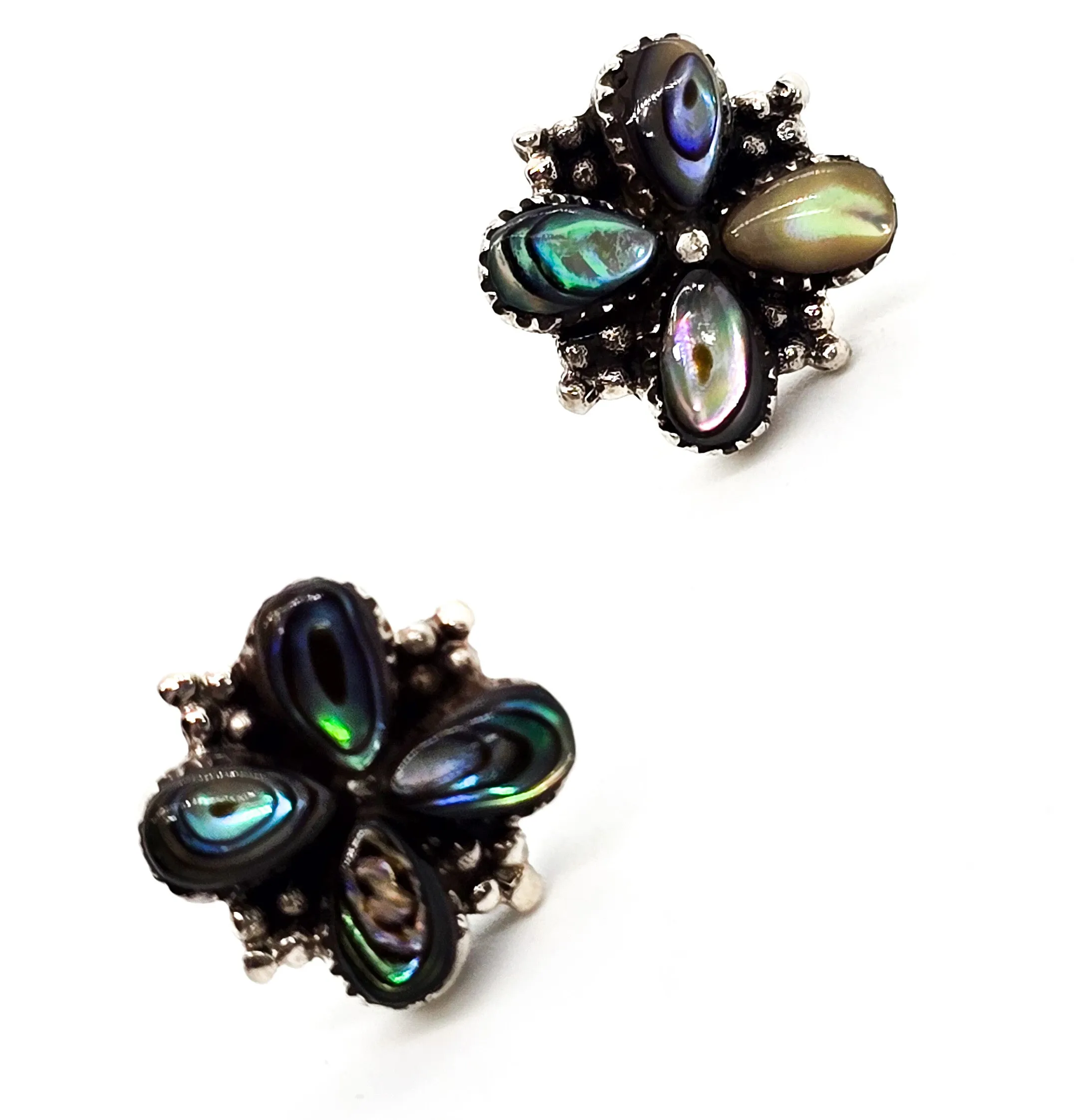 Abalone Paua shell thick flower sterling silver vintage stud earrings