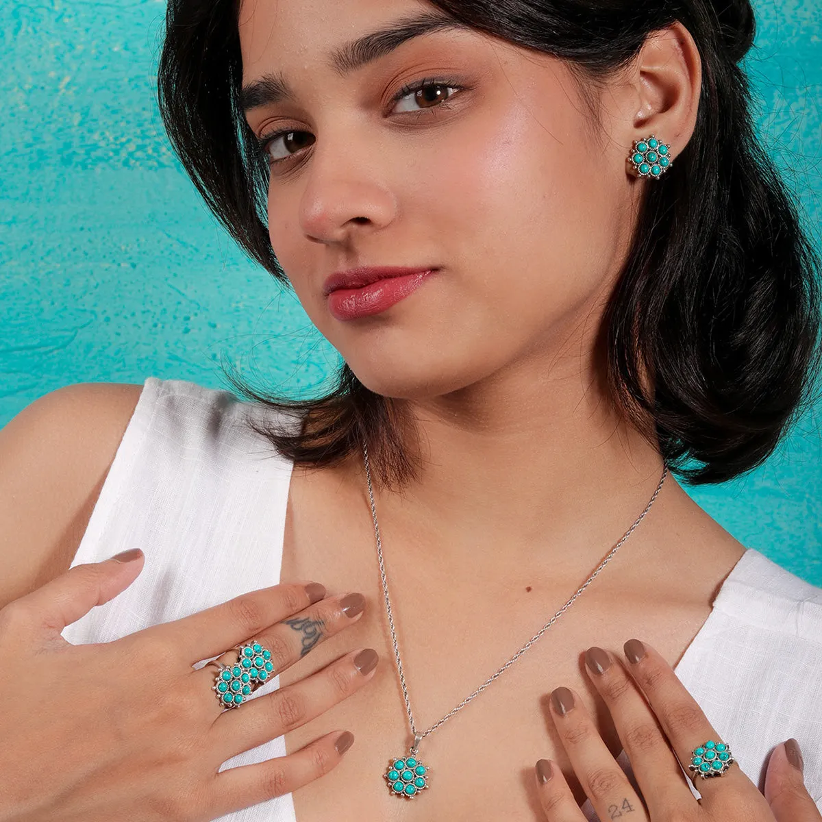 Adaa Turquoise Silver Earrings by MOHA